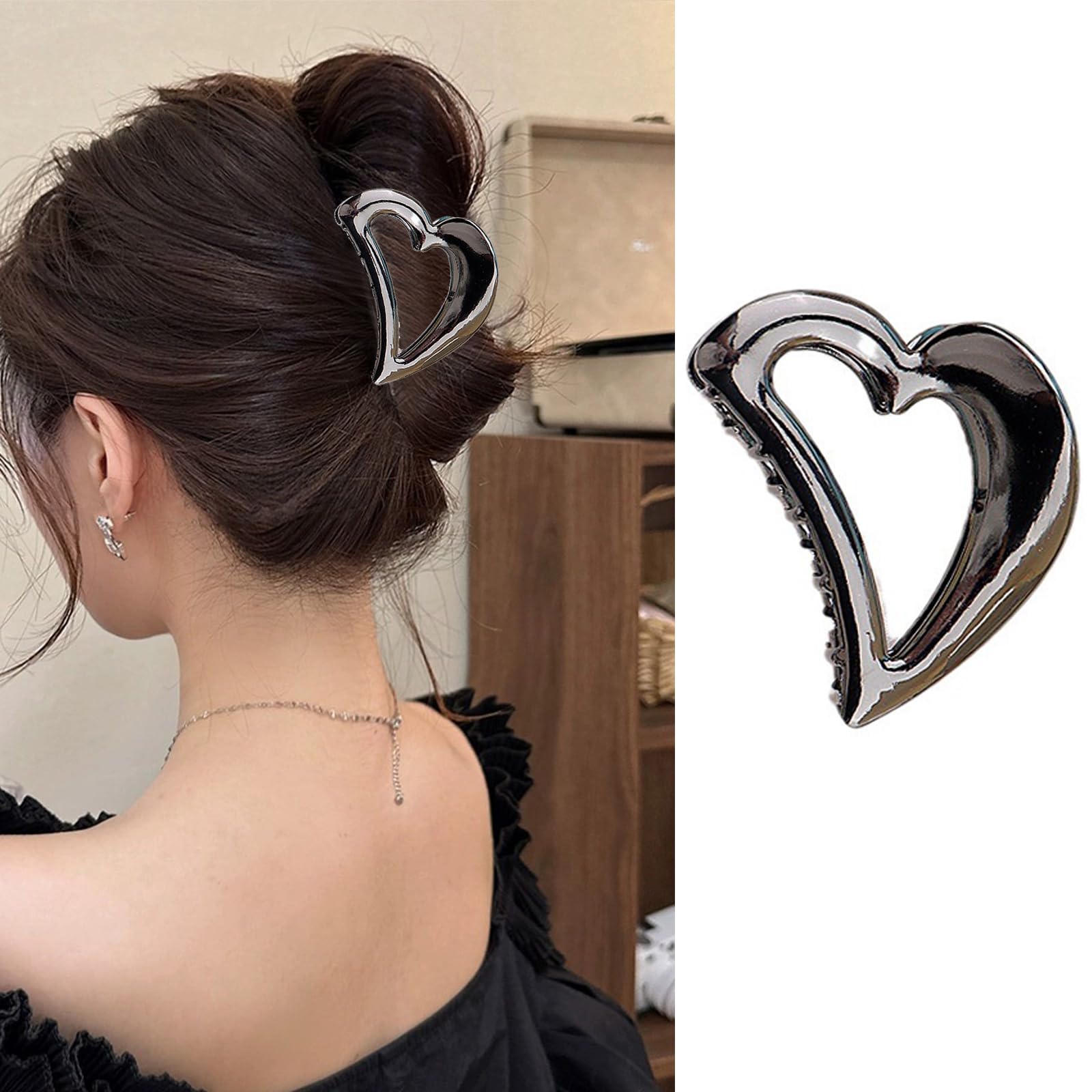 Amazon.co.jp: バレンタインデー ヘアクリップ - 女性用ハート型メタル